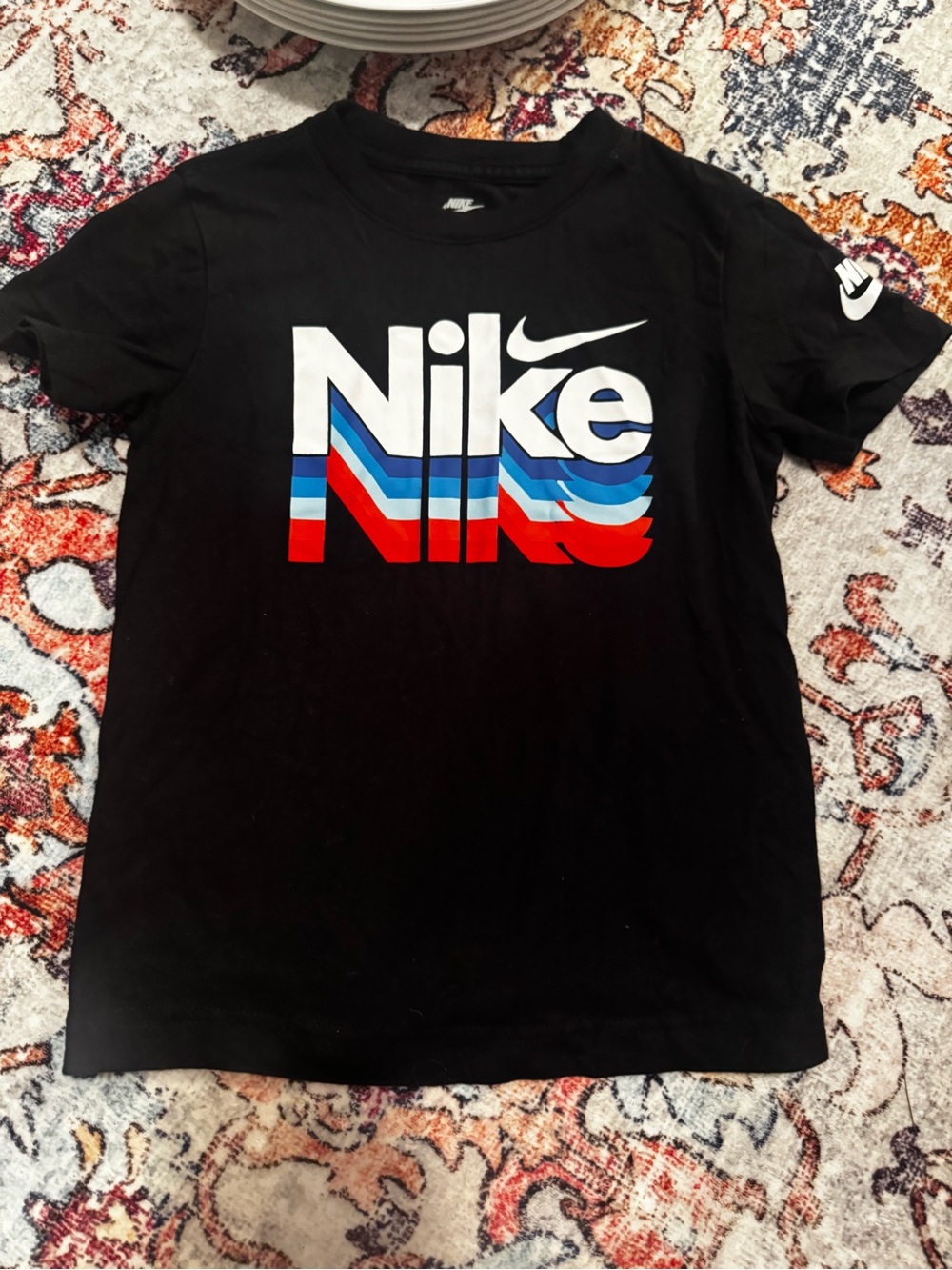 Nike Black Tee with White, Blue & Red Graphic NWOT